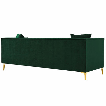 Luxury 3-Seater Green Tufted Upholstered Sofa with Gold Legs