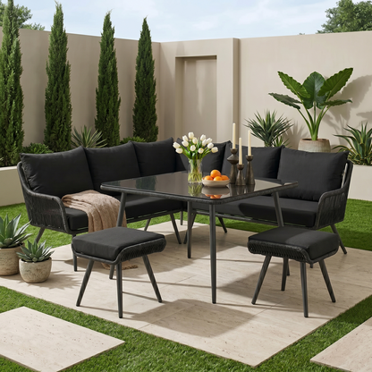 Outdoor Patio Conversation Set | Sectional Sofa, Coffee Table & Ottomans