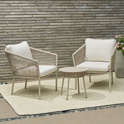 Outdoor Patio Seating Set – 2 Cushioned Chairs & Round Table