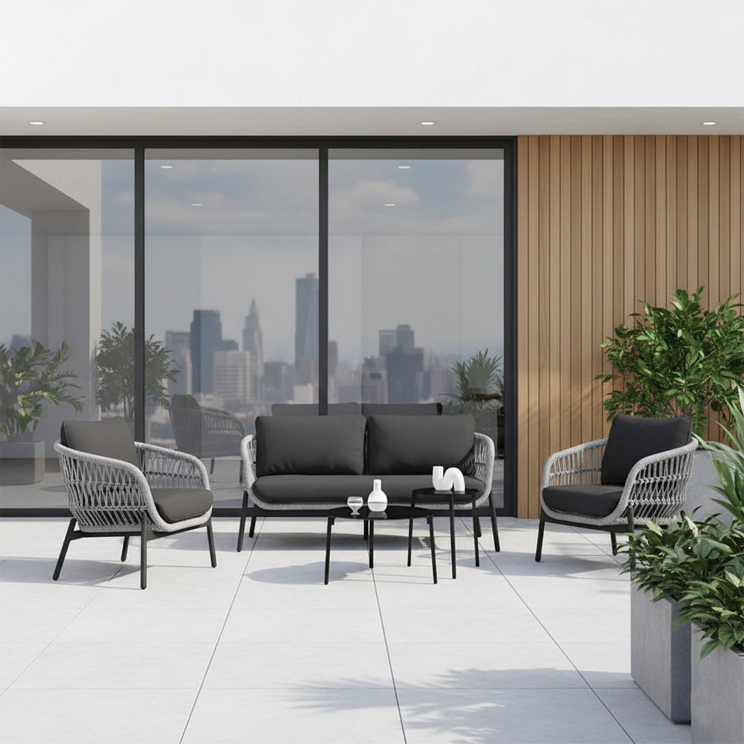 4-Piece Outdoor Patio Conversation Set with Cushioned Seating & Coffee Table