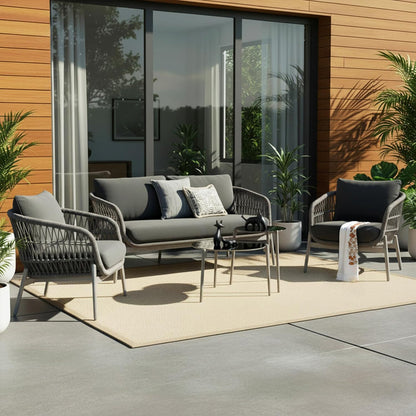 4-Piece Outdoor Patio Conversation Set with Cushioned Seating & Coffee Table