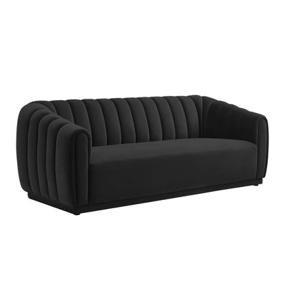 Modern Black 3 Seater Sofa | Channel Tufted Upholstered Sofa - Shivora Crafts