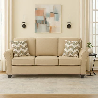 Classic 3-Seater Fabric Sofa with Cushioned Back & Rolled Arms