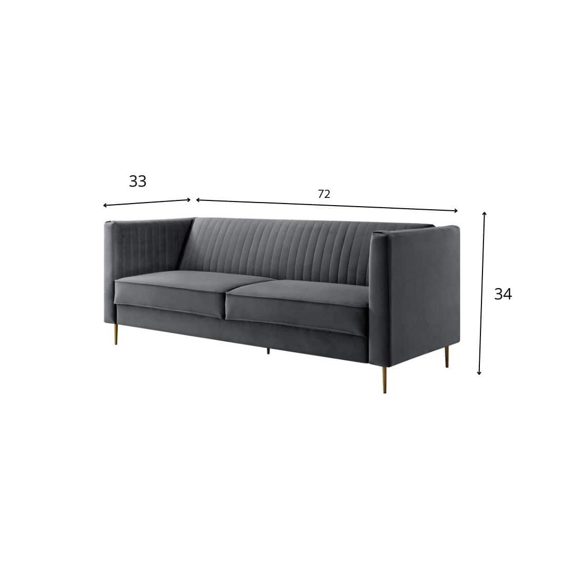 Modern 3-Seater Green Velvet Upholstered Sofa with Gold Legs