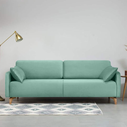 Modern 3-Seater Mint Green Upholstered Sofa with Wooden Legs - Shivora Crafts