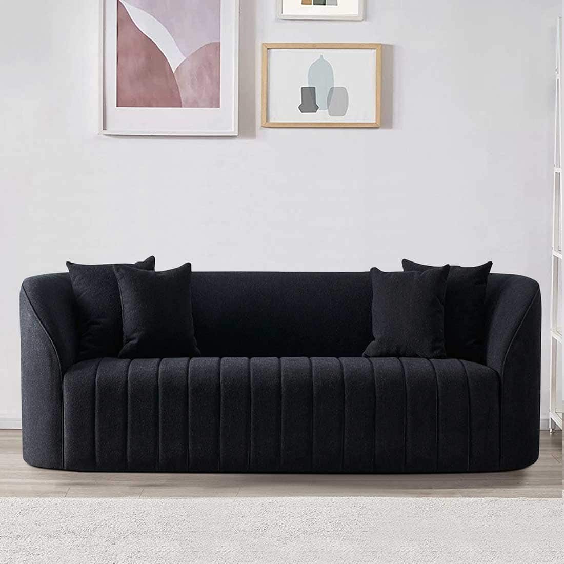 Modern Black 3 Seater Sofa | Vertical Channel Tufted Upholstered Sofa-Shivora Crafts