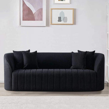 Modern Black 3 Seater Sofa | Vertical Channel Tufted Upholstered Sofa-Shivora Crafts