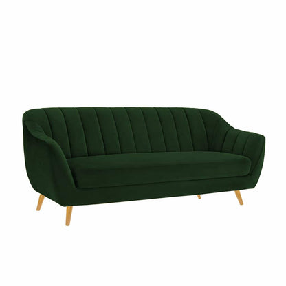 Modern 3-Seater Green Channel Tufted Upholstered Sofa with Wooden Legs -Shivora Crafts