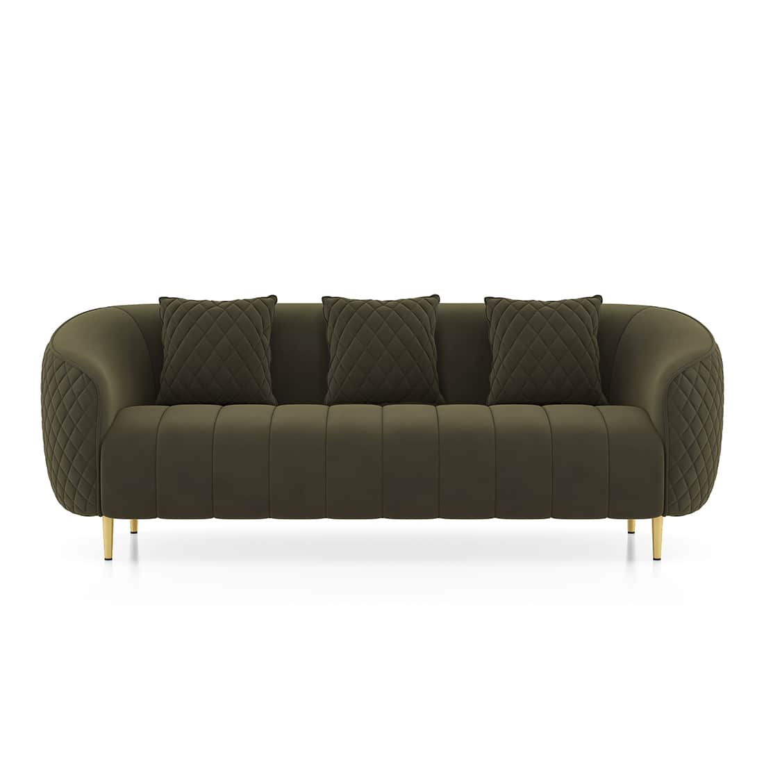 Modern Quilted 3-Seater Sofa with Channel-Tufted Seat & Cushions
