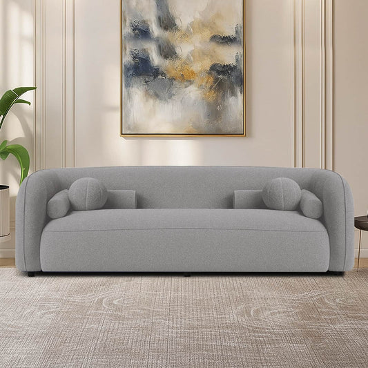 Modern Curved Frame 3-Seater Sofa with Accent Cushions