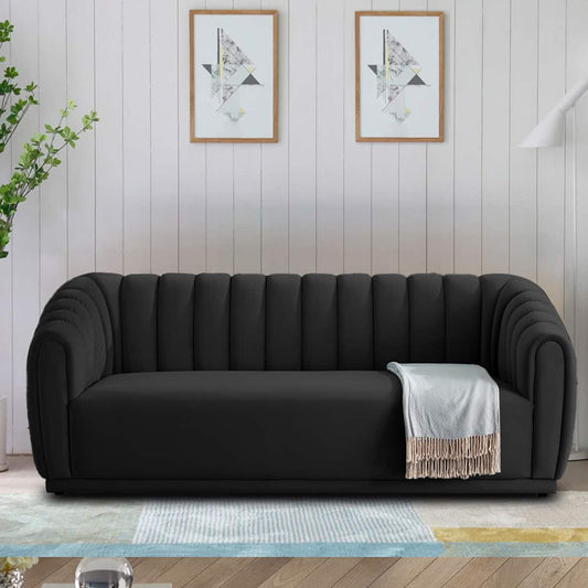 Modern Black 3 Seater Sofa | Channel Tufted Upholstered Sofa - Shivora Crafts