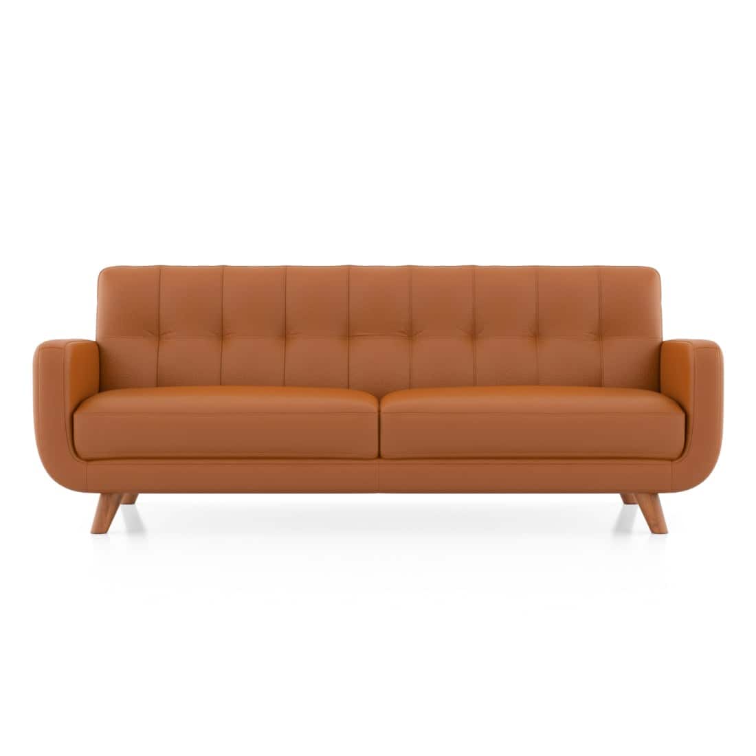Modern 3-Seater Sofa with Channel Tufted Back & Wooden Legs