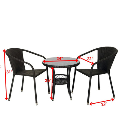 Outdoor Patio Dining Set – 2 Chairs & Round Table