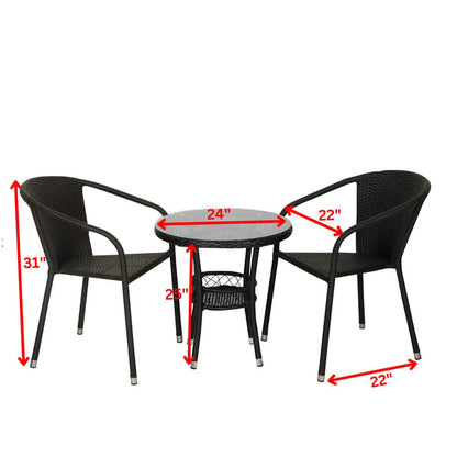 Outdoor Patio Dining Set – 2 Chairs & Round Table