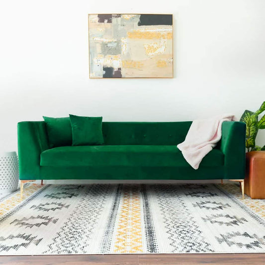 Modern 3-Seater Green Upholstered Sofa with Gold-Tone Legs