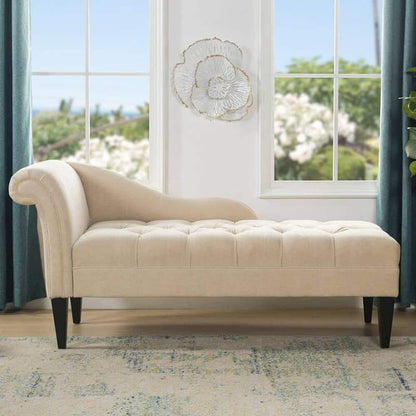 Elegant Tufted Chaise Lounge with Rolled Backrest & Tapered Legs