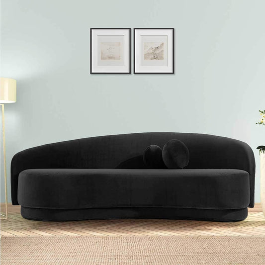 Modern Black Curved 3 Seater Sofa | Luxury Upholstered Sofa-Shivora Crafts