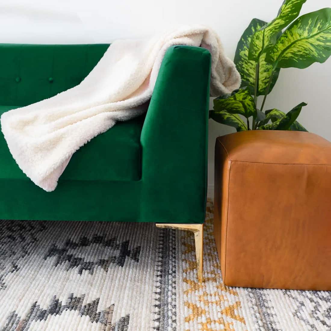 Modern 3-Seater Green Upholstered Sofa with Gold-Tone Legs