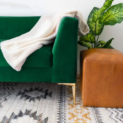 Modern 3-Seater Green Upholstered Sofa with Gold-Tone Legs