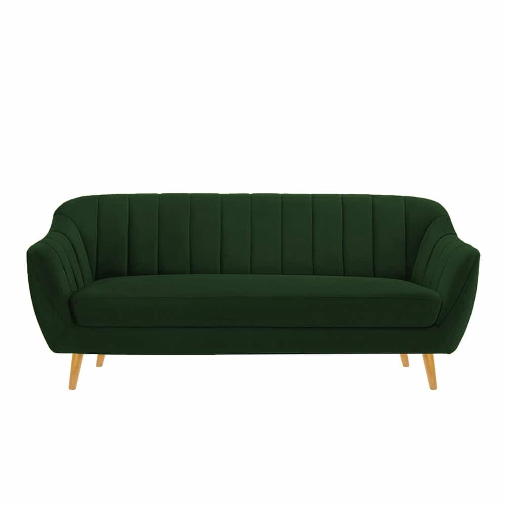 Modern 3-Seater Green Channel Tufted Upholstered Sofa with Wooden Legs -Shivora Crafts