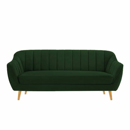 Modern 3-Seater Green Channel Tufted Upholstered Sofa with Wooden Legs -Shivora Crafts