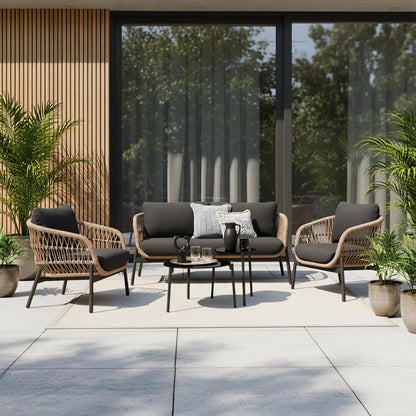 4-Piece Outdoor Patio Conversation Set with Cushioned Seating & Coffee Table