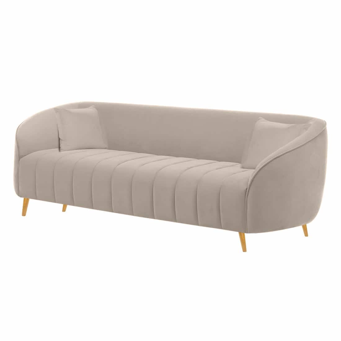 Modern Channel-Tufted Upholstered Sofa with Rounded Arms & Vertical Stitching