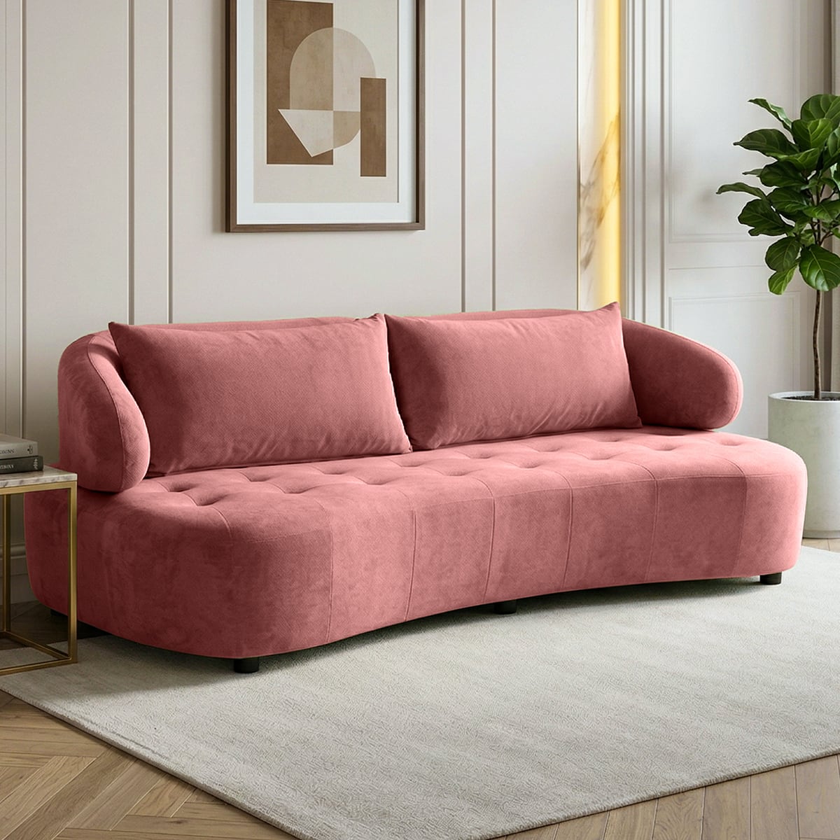 Modern 3 Seater Tufted Sofa | Fabric Upholstered Living Room Sofa