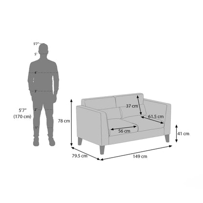 Modern 2 Seater Sofa with Cushioned Backrest & Wooden Legs