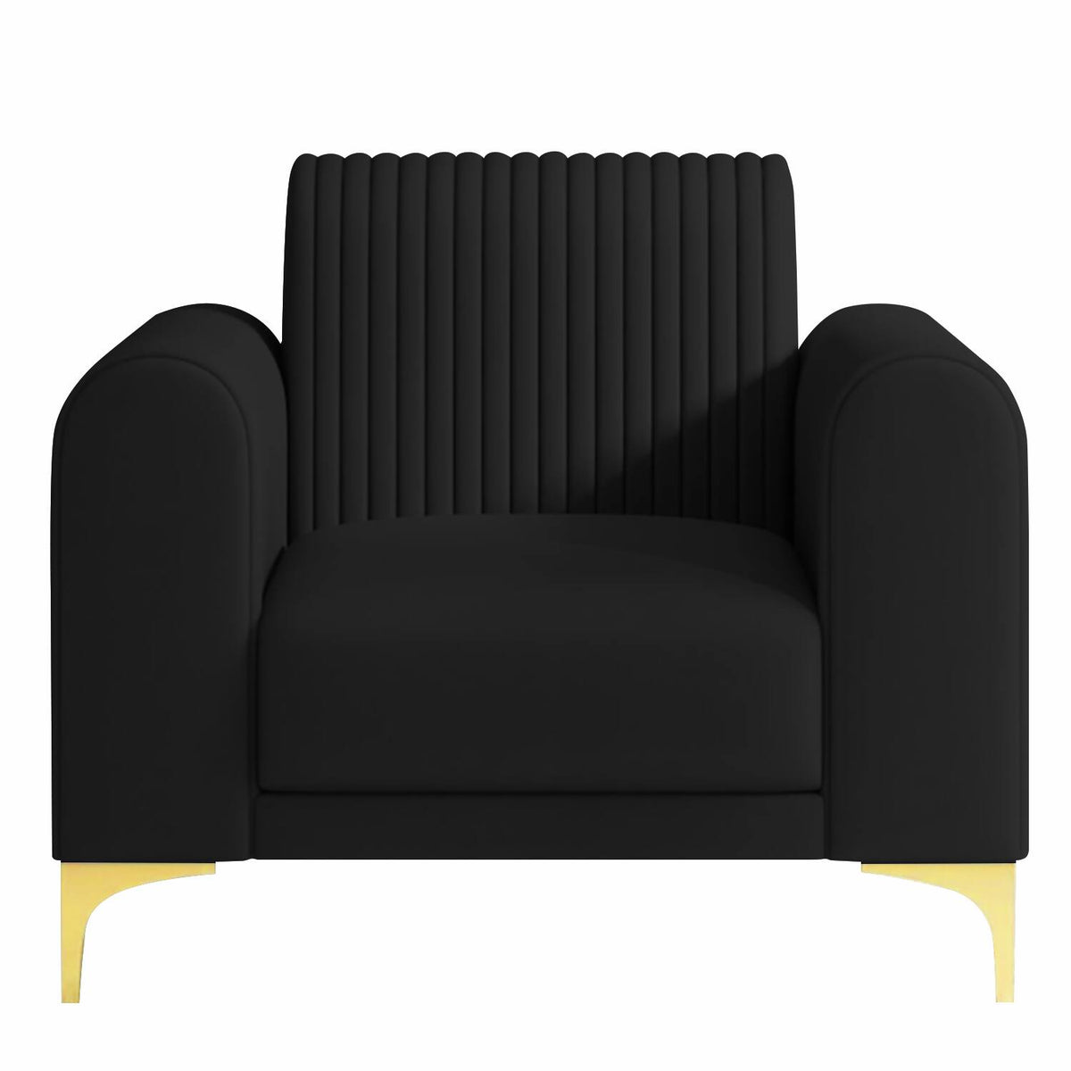 Modern Channel-Tufted Accent Chair with Curved Arms & Metal Legs