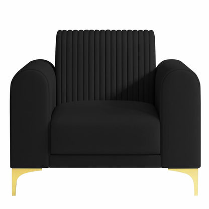 Modern Channel-Tufted Accent Chair with Curved Arms & Metal Legs