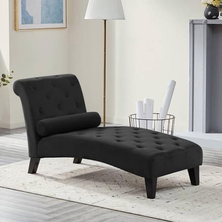 Tufted Chaise Lounge Chair with Bolster Pillow & Padded Seat
