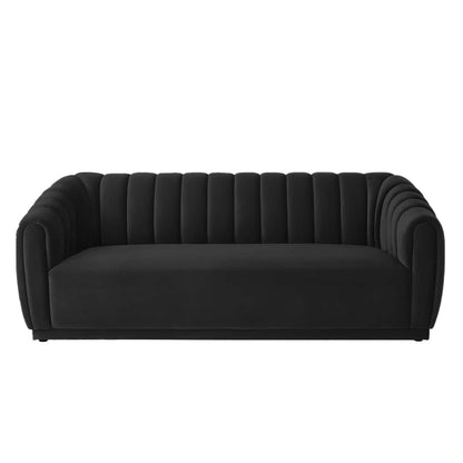 Modern Black 3 Seater Sofa | Channel Tufted Upholstered Sofa - Shivora Crafts