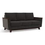 Modern 3 Seater Sofa | Mid-Century Upholstered Sofa with Wooden Arms- Shivora Crafts
