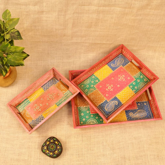 TRAY SET 3 PC EMBOSS PINK COLOUR