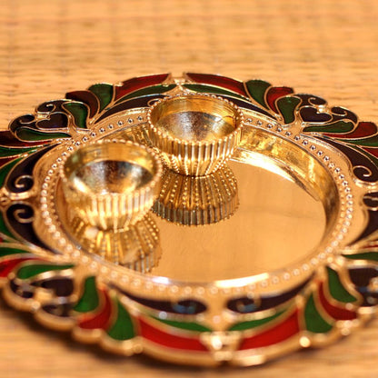 Handcrafted Small Flower Pooja Thali – Decorative Floral Aarti Plate for Home Temple