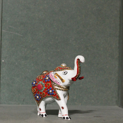Metal White Jewellery Elephant Figurine 3" — Handcrafted Embellished Showpiece