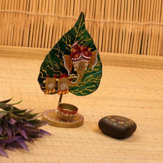 Iron Painted Tea Light Leaf Ganesha