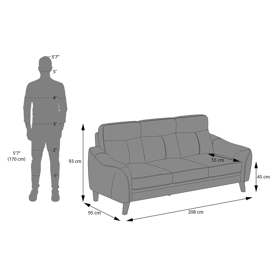 Modern 3-Seater Upholstered Sofa with Cushioned Backrest-Shivora Crafts