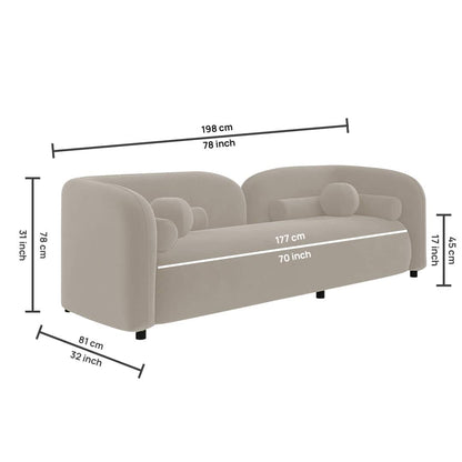 Modern Curved 3-Seater Sofa with Rounded Back & Bolster Cushions