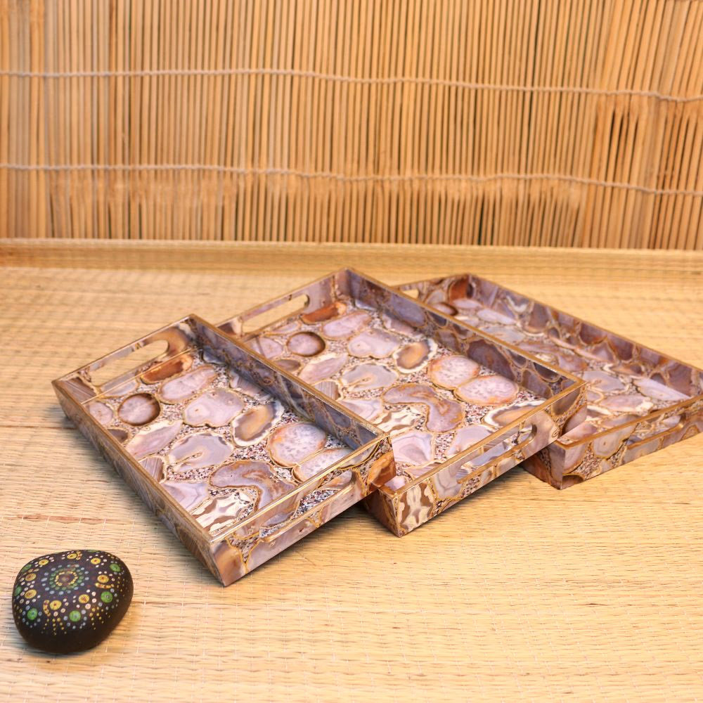 Handcrafted Wooden Painted MDF Golden Tray Set of 3 – Premium Decorative Serving Trays