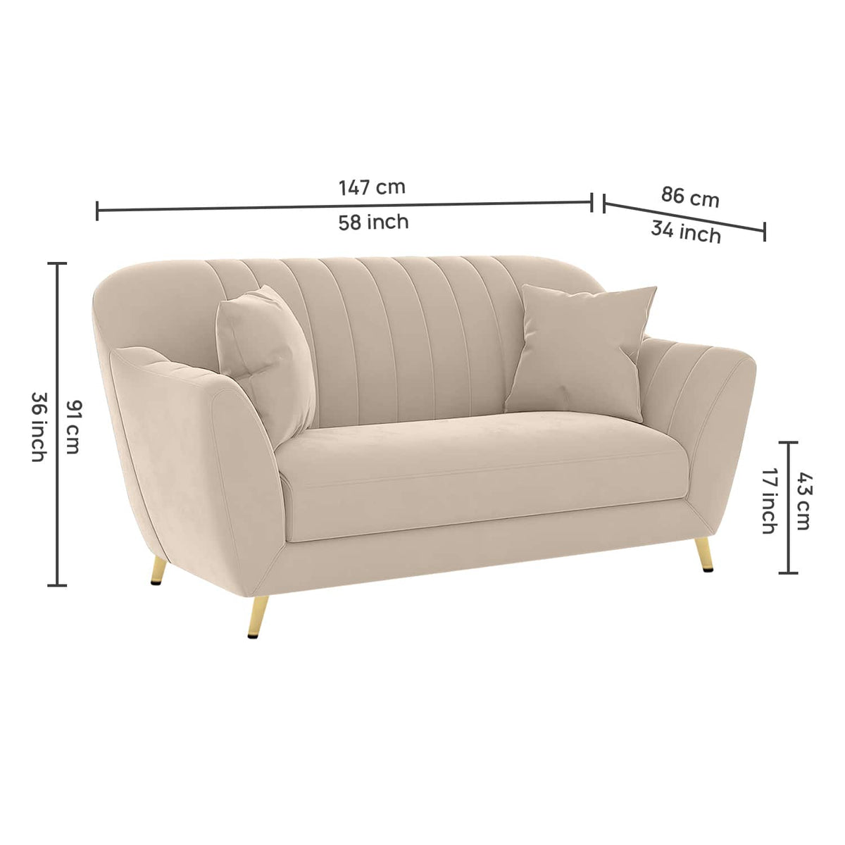 Modern Vertical Channel 2 Seater Sofa