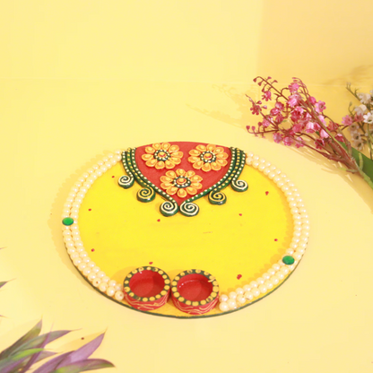 2 LINE PEARL STUDDED DESIGNER MULTICOLOR POOJA THALI