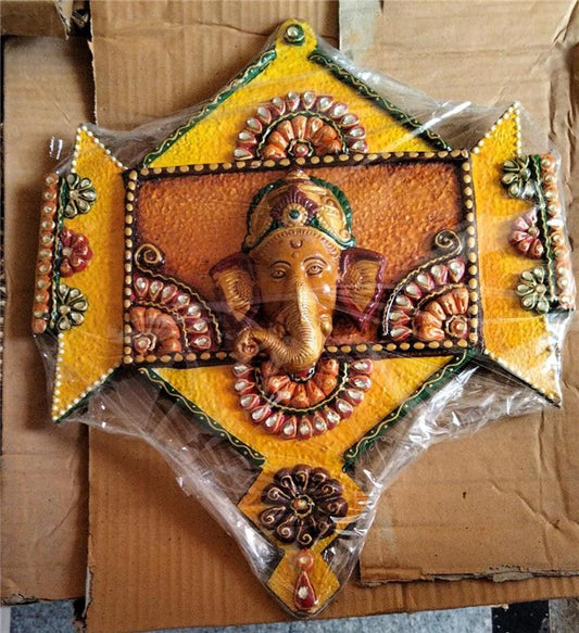 Wooden Kundan Kite Ganesh Wall Décor — Handcrafted Decorative Wall Hanging