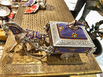 Metal Horse Cart with Stone Work – Handcrafted Decorative Showpiece