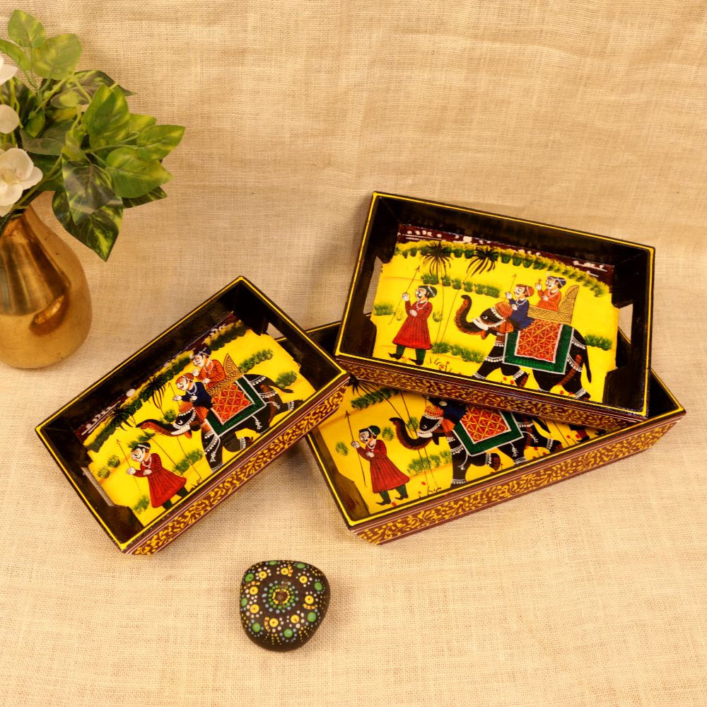 TRAY SET OF 3 PC PAINTING MEHRUN (MAROON)