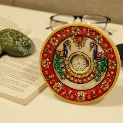 Marble Symmetric Peacock Table Clock