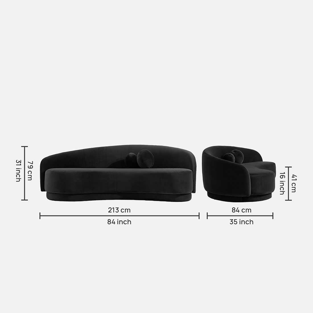Modern Black Curved 3 Seater Sofa | Luxury Upholstered Sofa-Shivora Crafts
