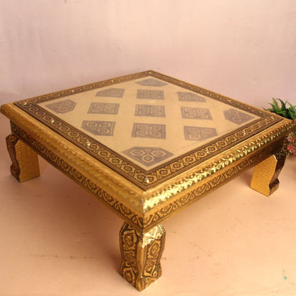 15x15 Wooden Regzin Wedding Bajot | Decorative Pooja Chowki | Handcrafted Wooden Chowki for Wedding & Religious Ceremonies