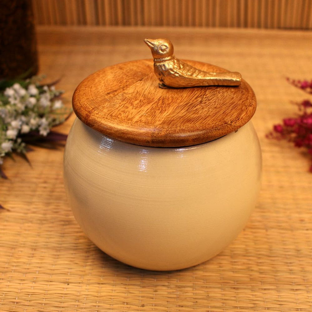 Handcrafted White Bird Bowl (Large) – Decorative Metal Bird Bowl for Home Décor